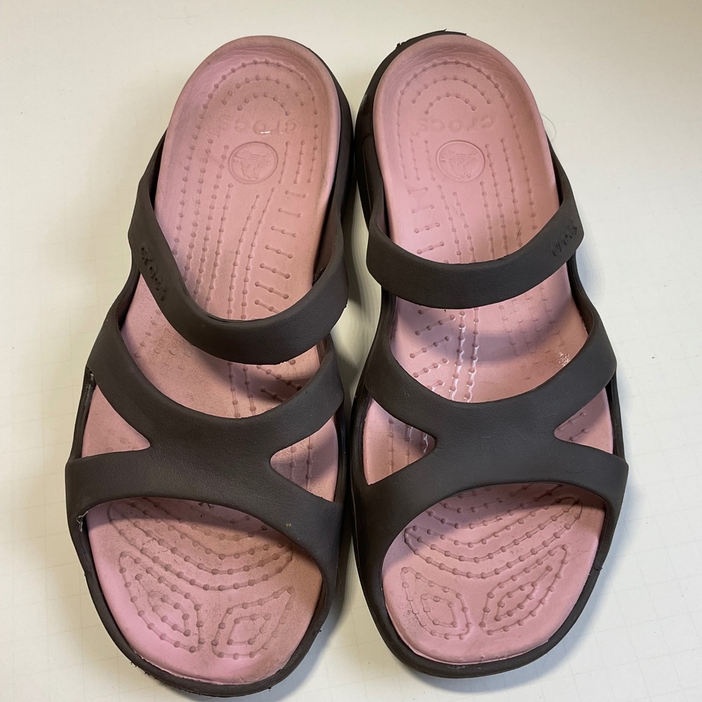 Crocs Meleen Twist Sandals Womens 11 Brown Pink Strappy Comfort Slide Shoes
